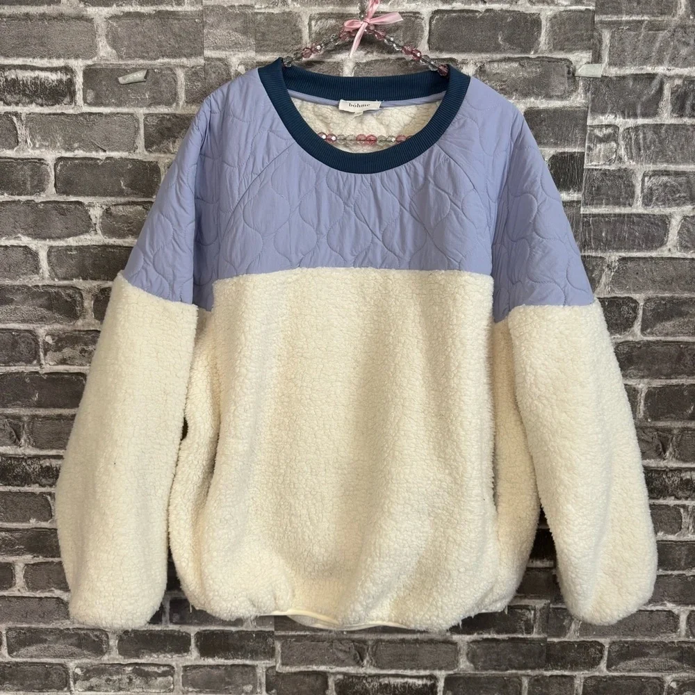 Bohme KYLAN CONTRAST PULLOVER Sherpa fleece cream purple oversized sweater - Picture 3 of 12